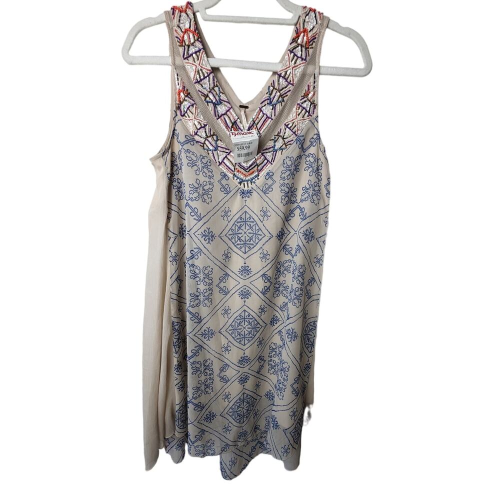 NWT Free People Beaded Shift Dress Beige Blue sz XS